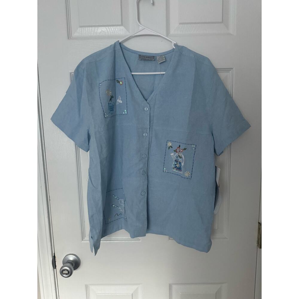 NWT Jane Ashley Beaded Denim Spring/ Summer Button Down Shirt Sz: Large
